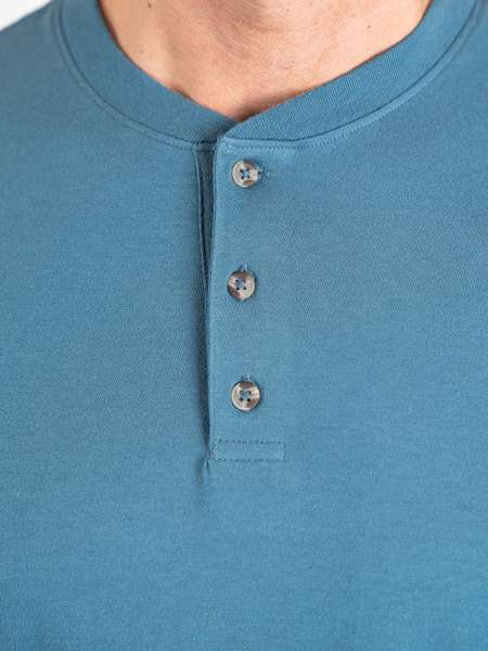 Ocean Blue Short Sleeve Henley Collar Detail | Fresh Clean Threads